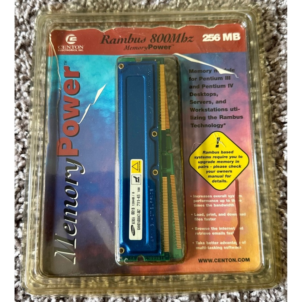 Centon Rambus 800MHz RDRAM 256MB Kit 2x128MB Pentium III IV New 256MBRAMBUS